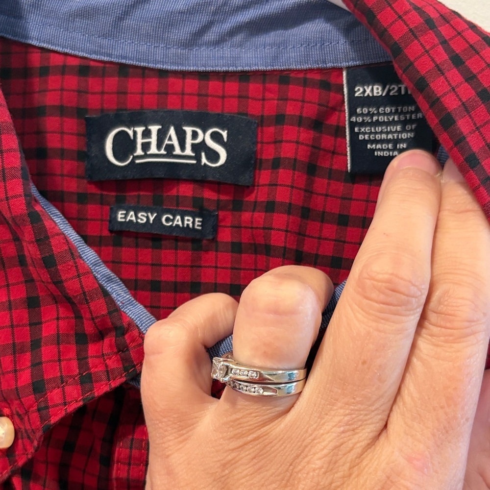 Chaps Men's Burgundy Checkered Button Down Shirt - Picture 2 of 5
